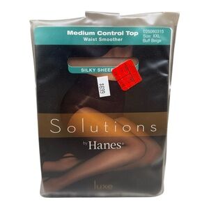 Solutions By Hanes Luxe Medium Control Top Waist Smoother Pantyhose Beige XXL